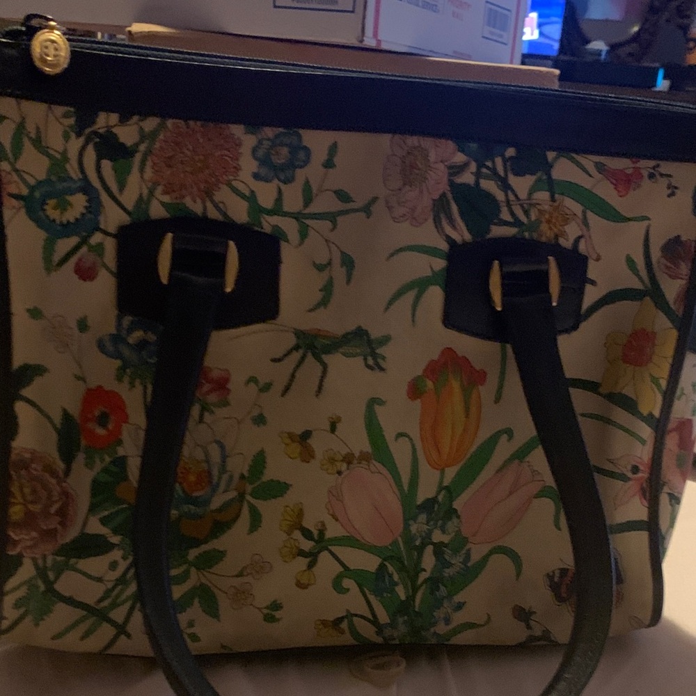 Gucci Multicolor Floral Tote with Black Accents